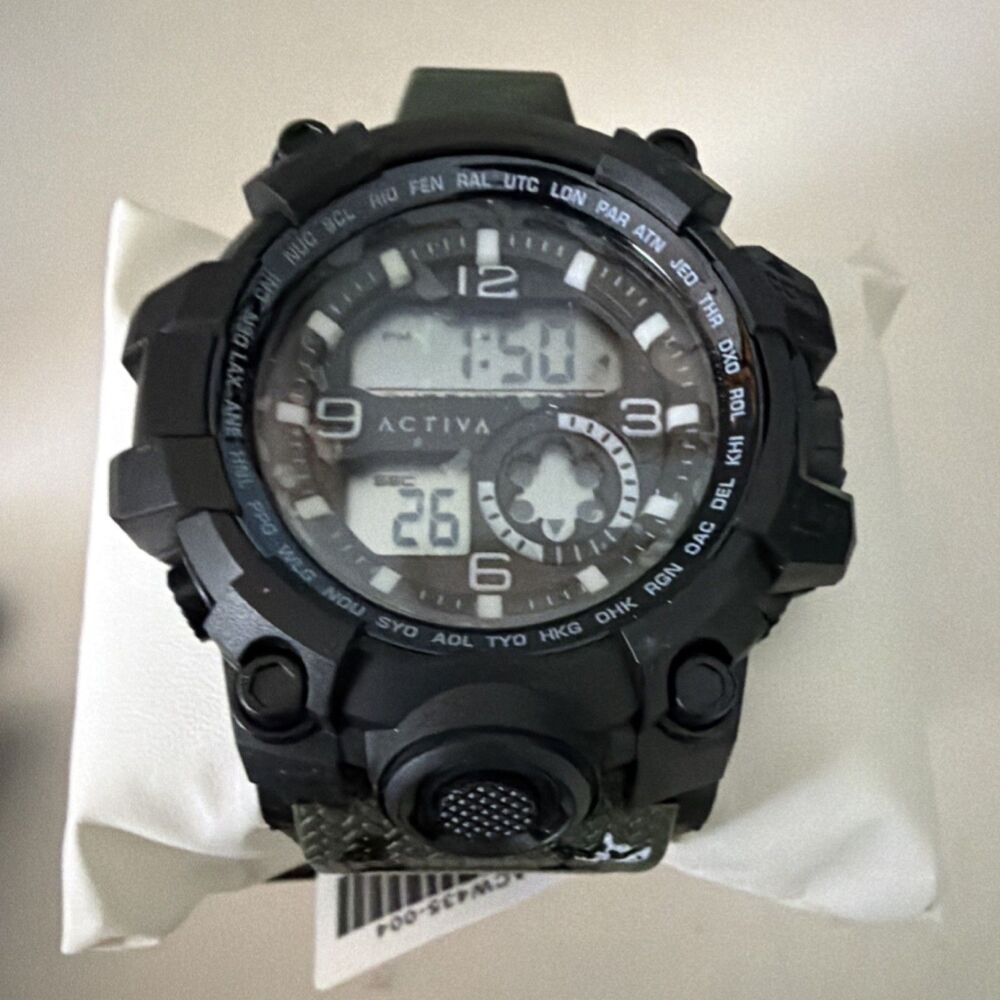 Activa X Men's Watch Black Analog Digital, Green Camouflage Quartz 54.5 mm